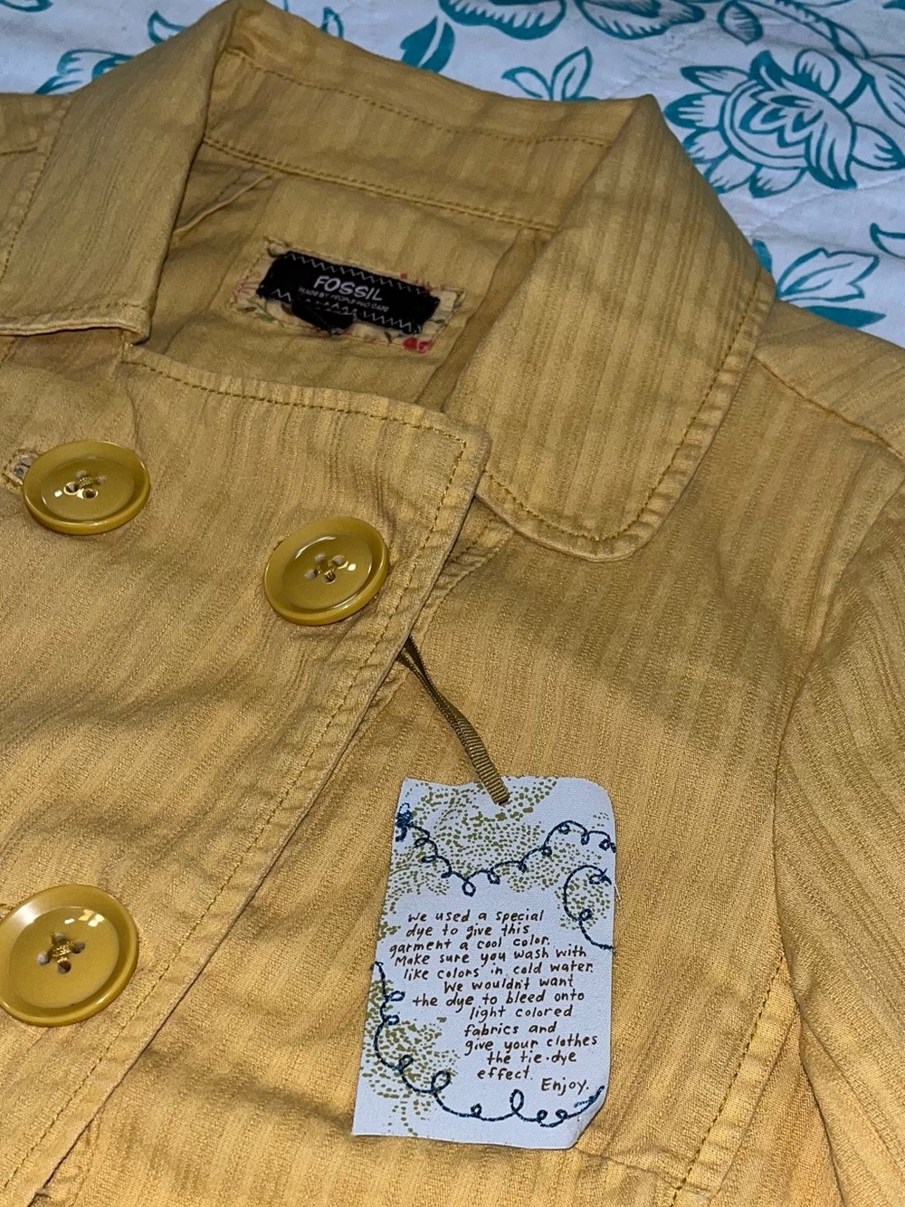 Vintage Fossil Mustard Yellow Double Breasted Jacket NWT (Size: Medium) - Picture 2 of 12